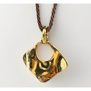 Gold Tone Good As Gold Pendant Necklace Brown Rope Convertible Premier Designs